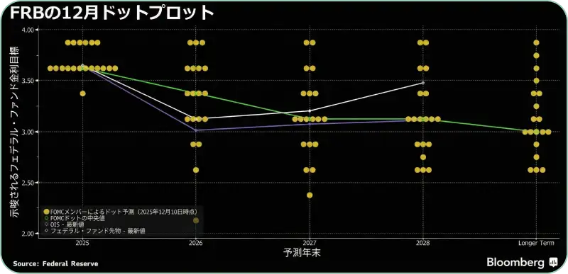 FOMC参加者が予測する将来の政策金利水準を点(ドット)で示した分布図